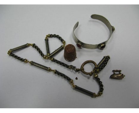 A Two Colour Fancy Link Chain, hallmarked silver thimble, bangle, etc.