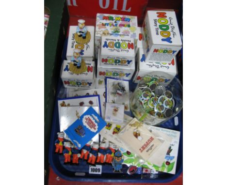 A Quantity of Enid Blyton 'Noddy' Resin Models, (boxed), Mr Bump figure, a collection of loose and carded enamel badges (snoo