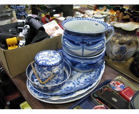 Losol Biscuit Barrel, Doulton 'Aubrey' and Meakin 'Brentford' chamber pot, meat plates, Spode bowl.