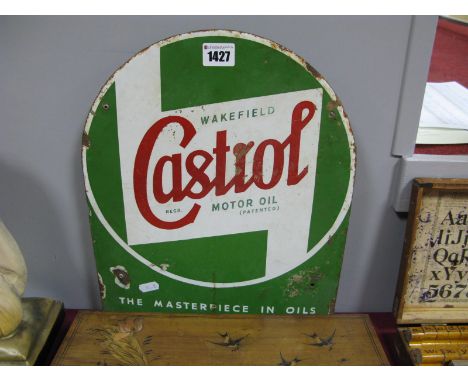A Vintage 'Castrol Motor Oil Wakefield', dome topped enamel advertising sign 37cm high.