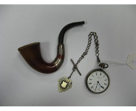 A Silver Pocketwatch, with chain and medal, Meerschaum pipe.