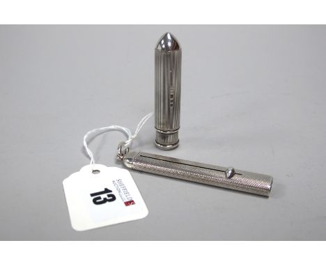 A Hallmarked Silver Chalk Case, CD, London 1929, of bullet form, allover engine turned decoration, 6.2cm long; A Hallmarked S