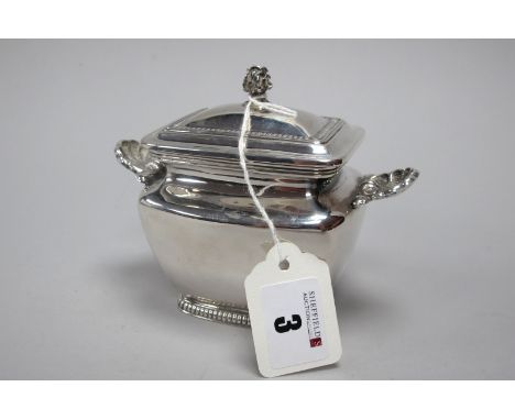 A Decorative Continental Twin Handled Lidded Caddy, of rectangular inverted baluster form with twin shell handles and pull of