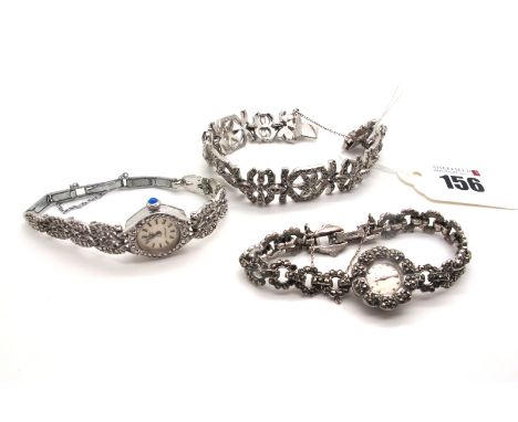 Helvetia; A Decorative Marcasite Set Ladies Cocktail Wristwatch, with signed dial, and marcasite inset bezel, to integral bra