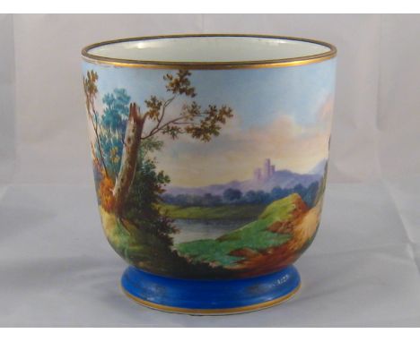A ceramic jardinaire hand painted with landscape scene. 21cm. diameter x 21cm. high. 