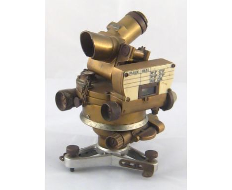 A World War II three screw Ordnance Survey Director type 7 instrument in brass and aluminium, dated 1942. with horizontal ful