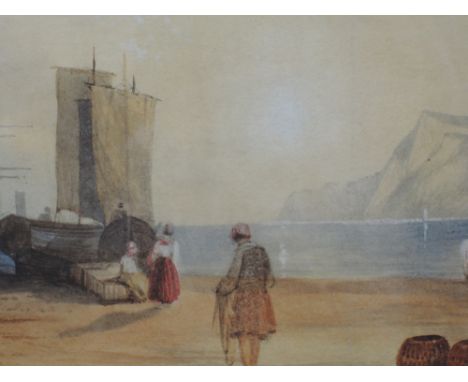 A pair of watercolours, R Dickinson, coastal landscapes, one signed and dated 1848, each 7in x 11.5in