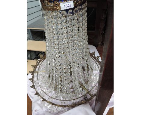 A 20th century glass and brass ceiling light of lustre drop and coronet form