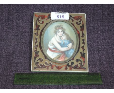 A late 19th century oval portrait miniature having boulle style frame