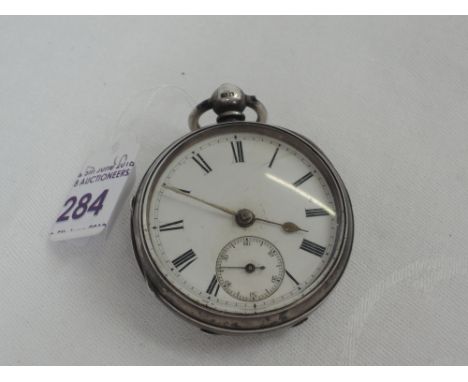 A Victorian silver key wound pocket watch having Roman numeral dial with subsidiary seconds to white enamel face in engine tu