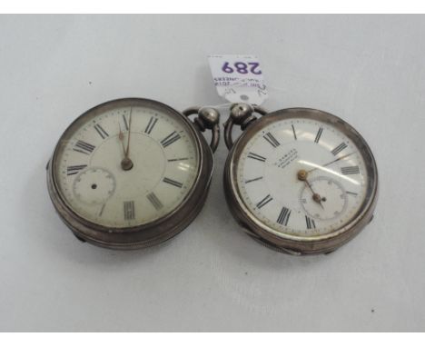 A white metal key wound pocket watch by H Samuel of Manchester stamped 935, having Roman numeral dial and subsidiary seconds 