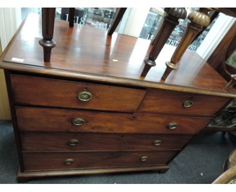 A 19th century mahogany chest of two short and three long drawers on bracket feet