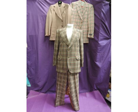 A vintage gents brown checked wool suit by Christian Dior Monsieur, size 40'R, a vintage grey and red check linen mix jacket 
