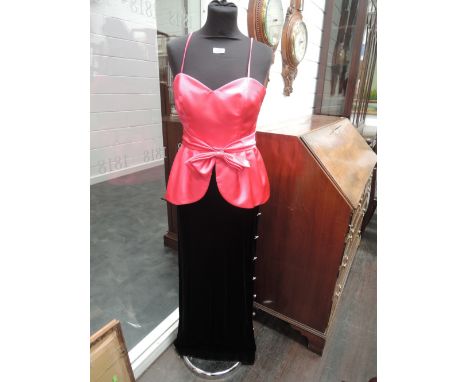 A lady's 1980's evening dress by Nolan Miller Dynasty Collection having pink satin bodice and straight black vekvet skirt wit