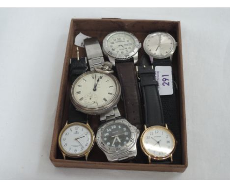 Five assorted wrist watches including gents Bulova automatic and Timex expedition and a Smiths pocket watch