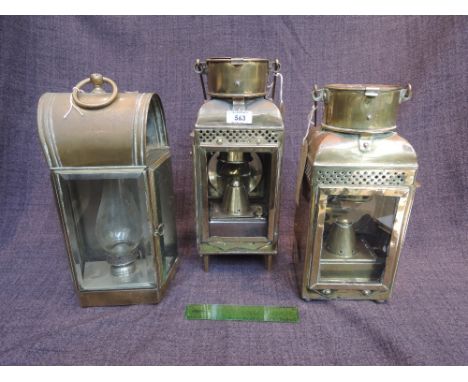 Two vintage brass ship's oil lamp and a similar ship's companion way oil lamp