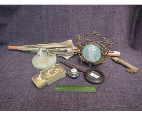 A selection of miscellaneous including 19th century rosewood framed magnifying glass, a 19th century gilt metal bamboo effect