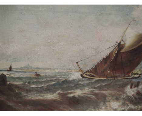 An oil painting, 19th century seascape, 12in x 24in
