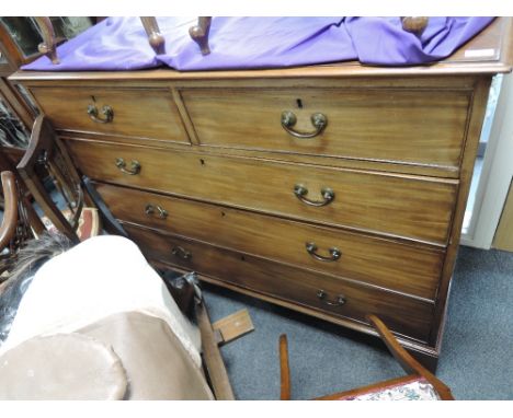 A 19th century mahogany chest of two short and three long cockbeaded drawers on bracket feet
