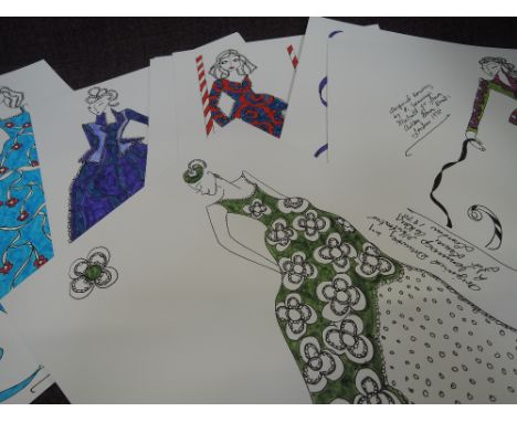 Thirty new fashion sketches by R Jennings, illustrator for Laura Ashley in the 1970's 