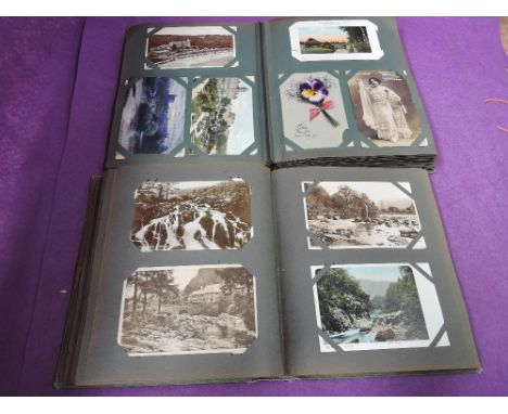 Two vintage postcard albums, one containing approximately 200 Welsh postcards the other approximately 200, mixed subjects