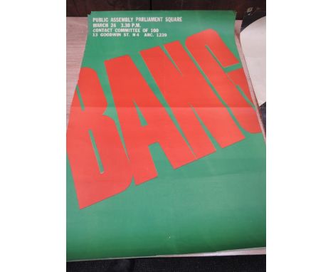 Three original vintage political posters 1960s, Outlaw Racial Discrimination, 20inch x 15inch, slight tear to edge, few stapl
