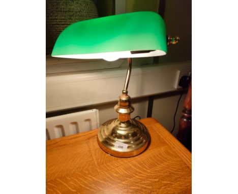 Vintage Green glass shaded brass desk light . 