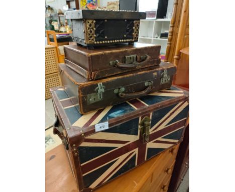 Shelf of vintage cases etc. 