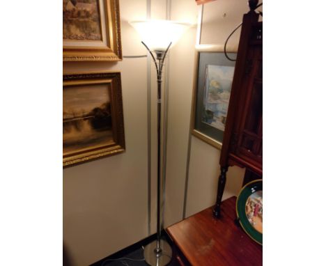 Chrome Modern Floor lamp with glass shade . 