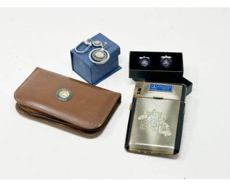 A small Collection of classic Mercedes-Benz automobilia to include a 1950s accessory leather-cased motoring shaving and groom