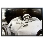 Large Black and White Signed Photo of Sir Stirling Moss in His Cooper c.1957