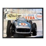 A Large Framed Image of Sir Stirling Moss at the Wheel of his Mercedes-Benz W196