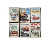 Six Substantial Monaco Grand Prix Framed and Glazed Reproduction Posters