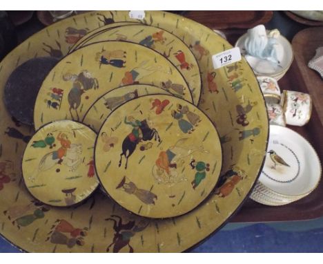 A Tray Containing Oriental Table Mats and Bowls, Ceramic Dishes and Napkin Rings etc 