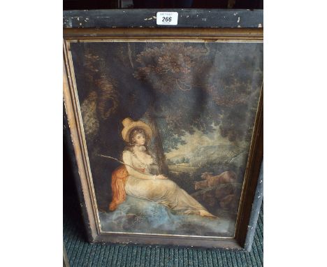 A Victorian Coloured Print and Frame Depicting Shepherdess 