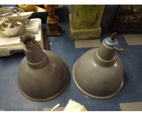 Two Grey Industrial Lamp Shades 