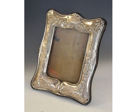 Edward VII silver easel picture frame having embossed Art Nouveau design stylised foliate decoration, Sheffield 1909   Condit