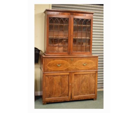 Early 19th Century inlaid mahogany secretaire chest of drawers, the moulded rectangular top with inlaid fall front enclosing 