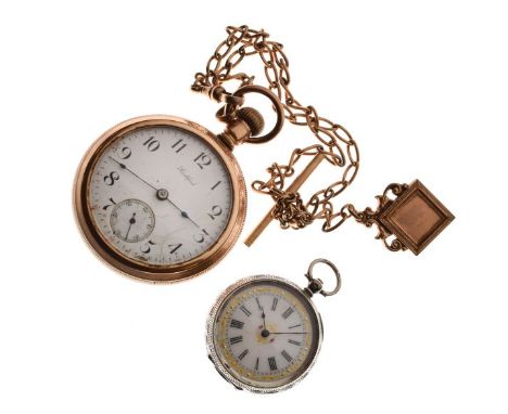 Early 20th Century Rockford gold plated cased top wind pocket watch, the white enamel dial with Arabic numerals and subsidiar