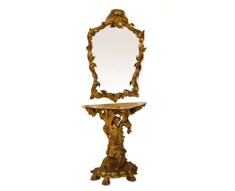 Reproduction gilt finish composition console table, together with a matching wall mirror   Condition: 