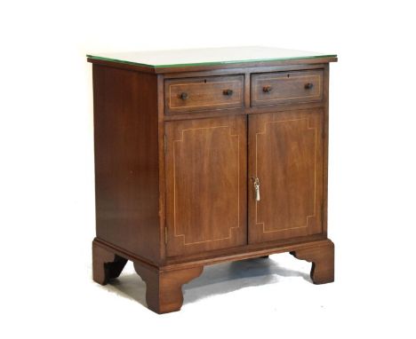 Early 20th Century string inlaid mahogany side cabinet fitted two drawers with cupboards below and standing on bracket feet  