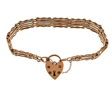 9ct gold gate-link bracelet with padlock, 20.8g approx   Condition: 