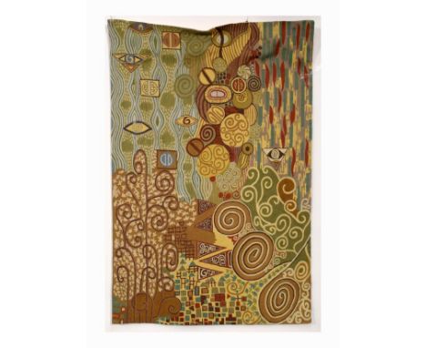 Modern tapestry wall hanging with colourful geometric decoration, 182cm x 122cm   Condition: 