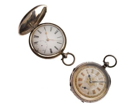 Late 19th/early 20th Century Continental silver cased key wind pocket watch, the decorative silvered dial with gilt Roman num