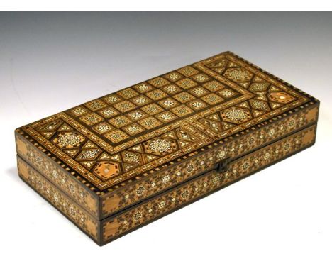 Middle Eastern inlaid chess/games board with external chequer board and internal backgammon board   Condition: 