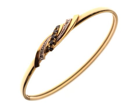 9ct gold hollow bangle set five sapphires between diamond chips, 7.2g gross approx   Condition: 