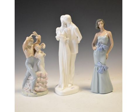 Royal Doulton white glazed Images figures - Happy Anniversary, a Nao figure of a lady and a modern porcelain figure of two Sp