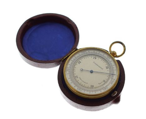 Early 20th Century brass cased pocket barometer in a red Morocco outer case   Condition: 