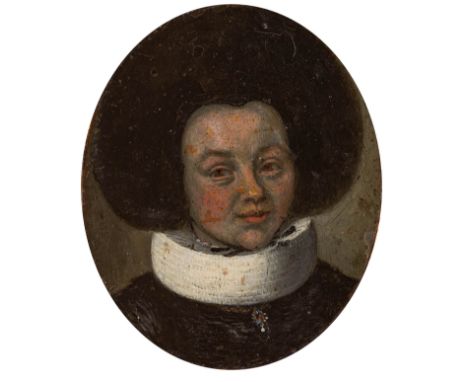 Dutch school; first half of the 17th century."Portrait of a lady.Oil on copper.It has a noble coat of arms on the back.It has