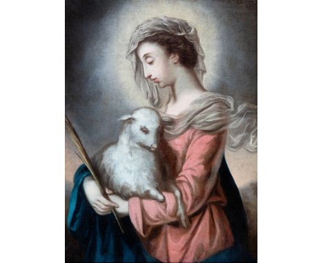 Spanish school of the 17th-18th century."Saint Agnes".Oil on canvas. Relined.Measurements: 64 x 49 cm 78 x 62 cm (frame).In t